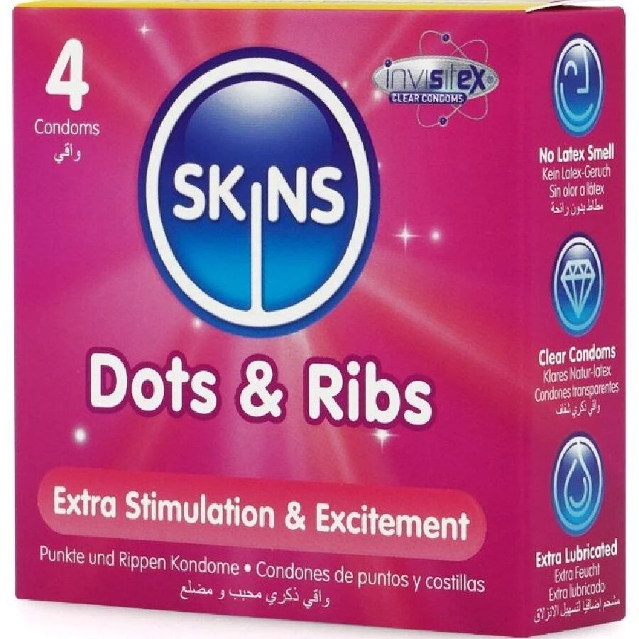 SKINS - DOTS  RIBS PREMIUM CONDOMS PACK 4